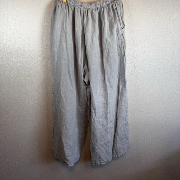 Becasa Womens Linen‎ Wide Leg Pants Size M Gray Beachy Lagenlook Bohemian Travel - Picture 2 of 7